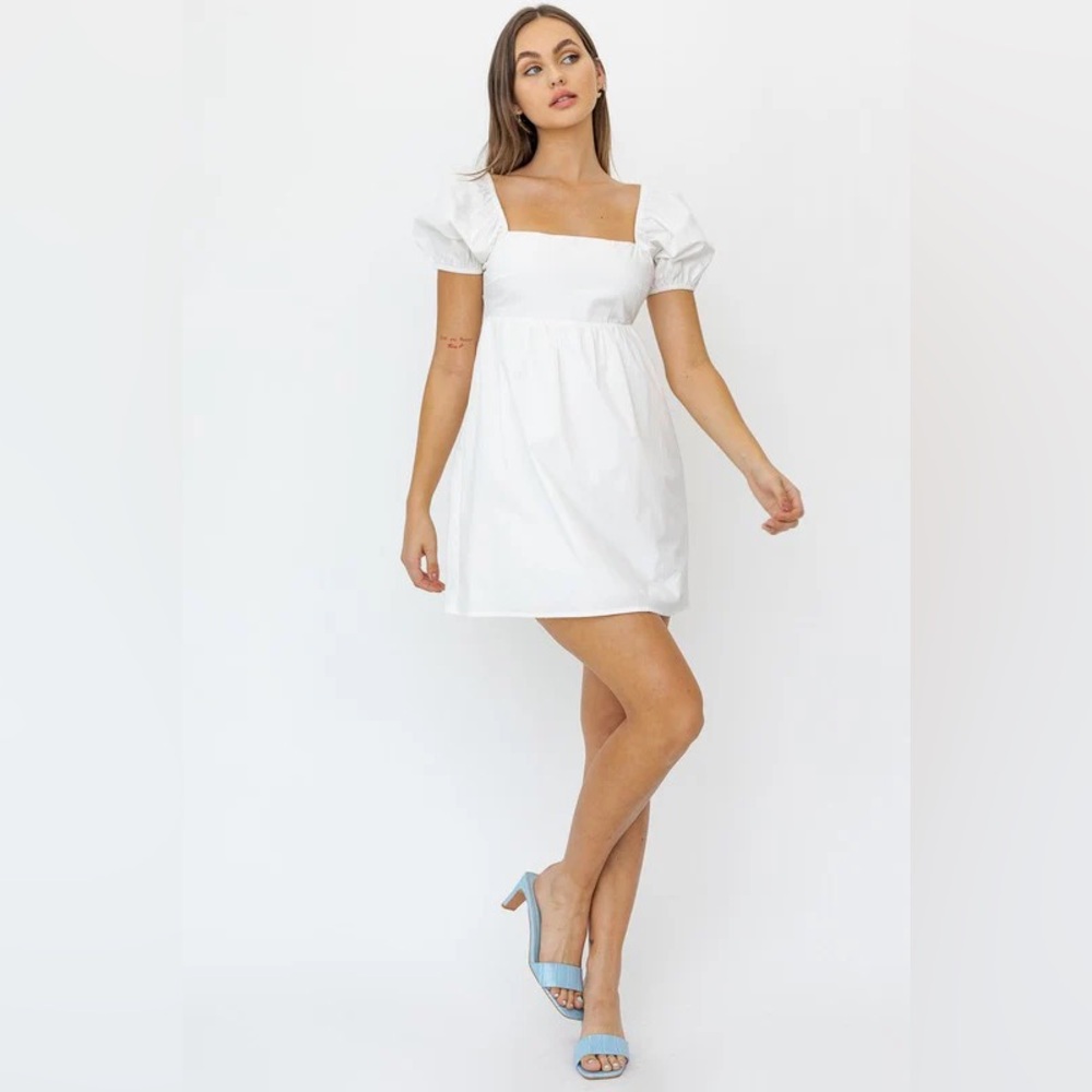 NWT Hunter & Brown White Puff Sleeve Mini Dress